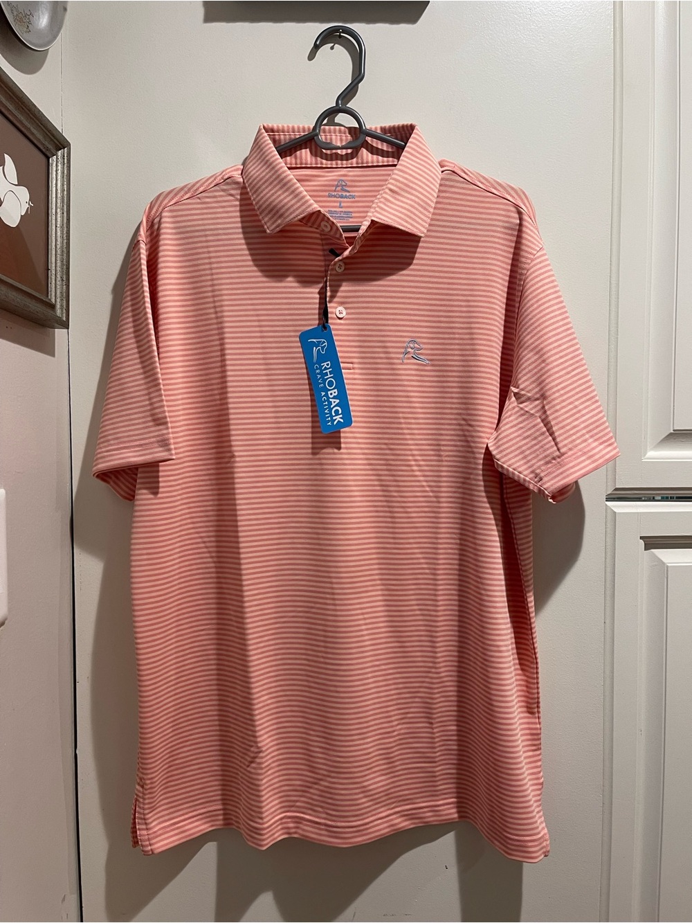 READ Rhoback striped performance polo shirt sz L Short Sleeve Pink/Coral Golf